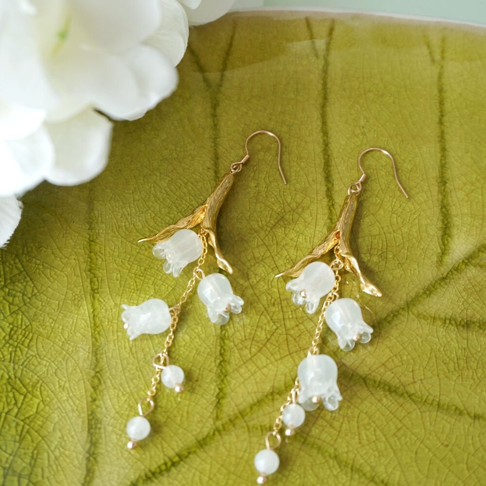 White jade lily of the valley earrings